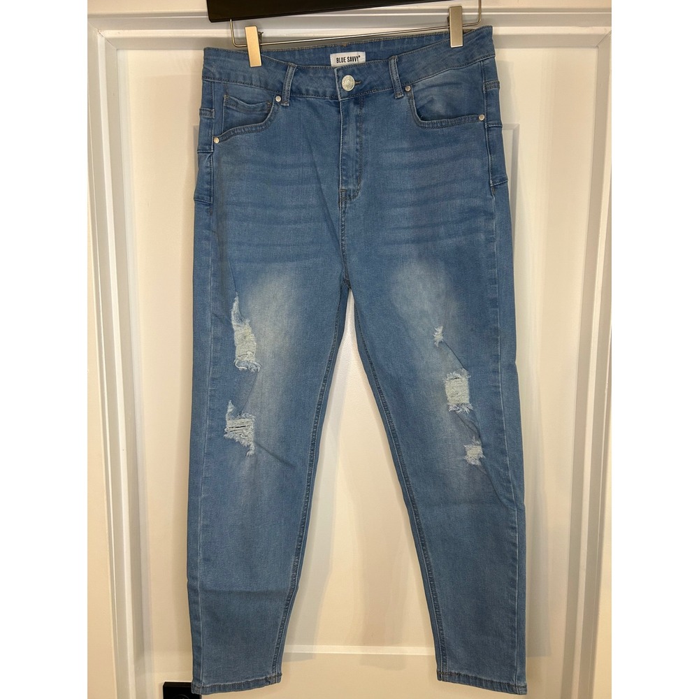 Blue Savvy Women's Light Wash Distressed Denim Jeans Size 17 33 stretch‎ denim